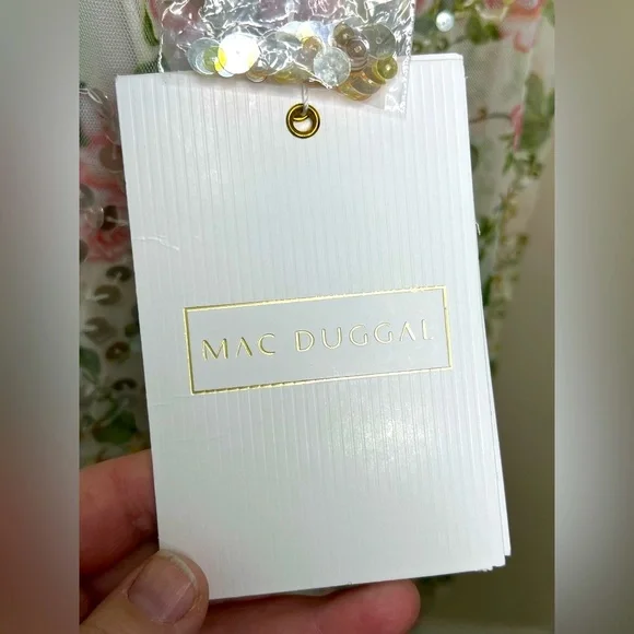 Mac Duggal Floral Midi Dress - White and Pink - Picture 9 of 16